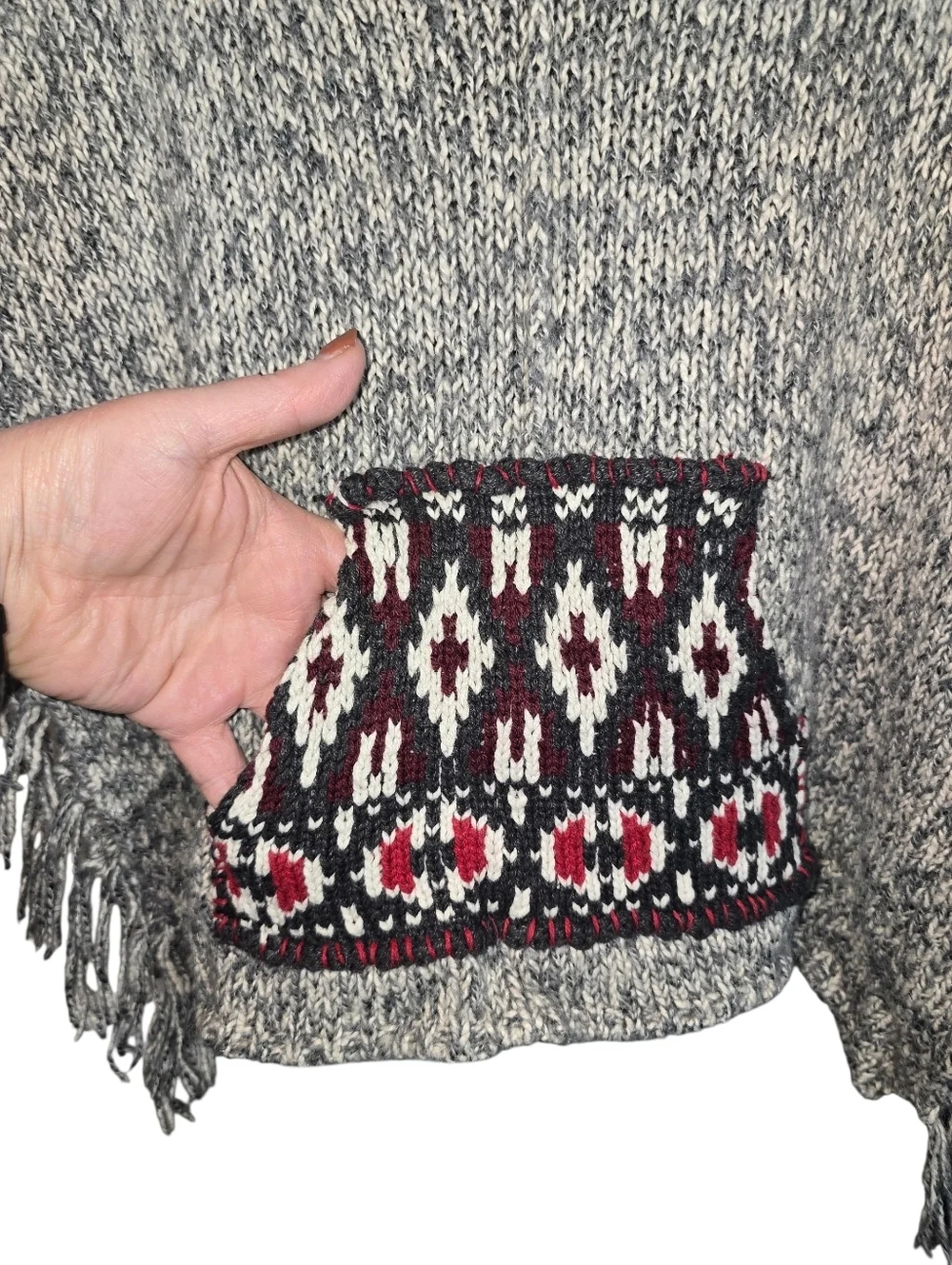 Mimi & Maggie Girls Hooded Poncho Sweater Boho Fringe Aztec Knit OS